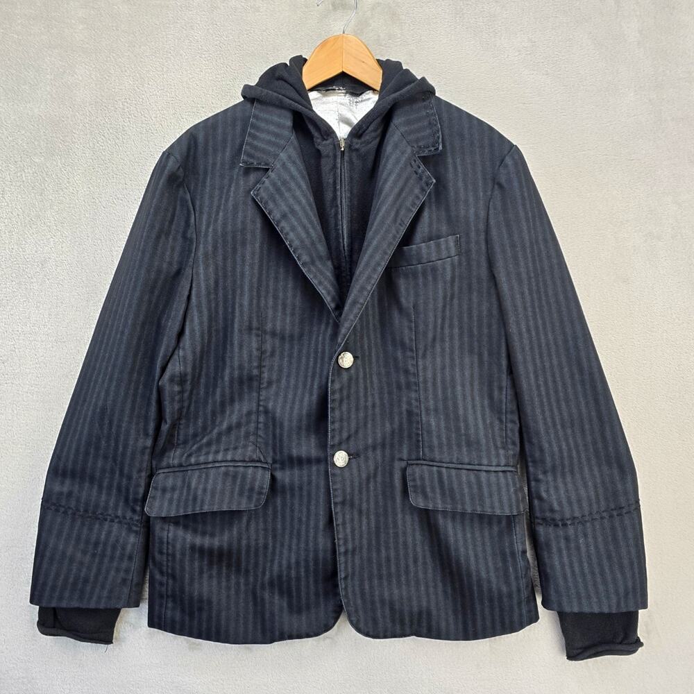 House Hause of Howe Striped Hoodie Blazer Jacket Mens Size 42 Blue Black